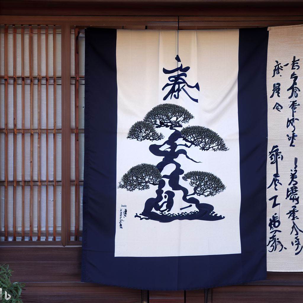 noren, rideau en tissu japonais, idée cadeau tendance, image creee par IA DALL E Bing