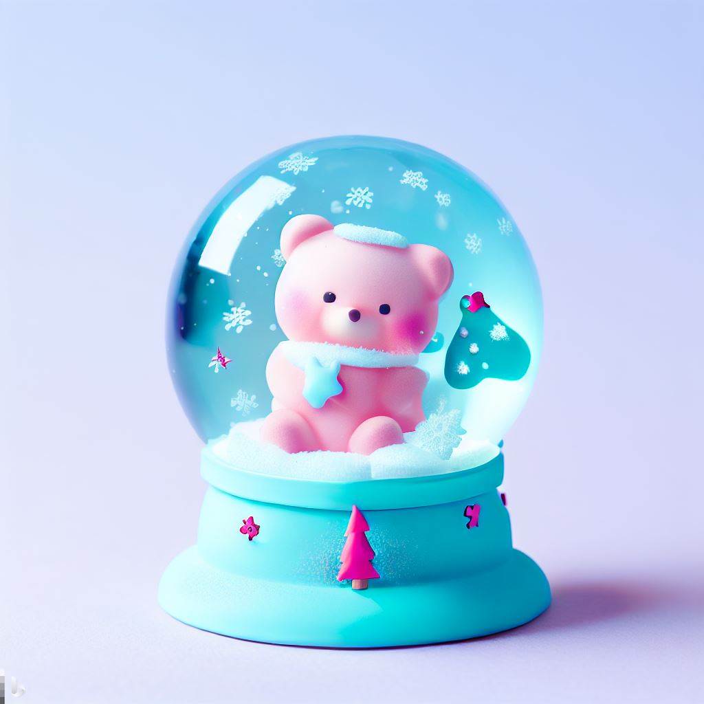 boule à neige ourson rose kawaii, image créee par Bing, idée cadeau kawaii