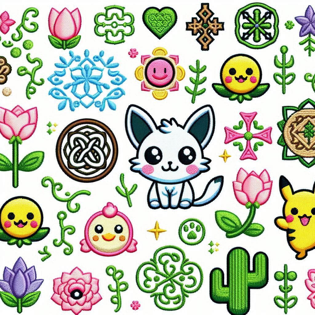 broderie pour débutant exemples de motifs kawaii