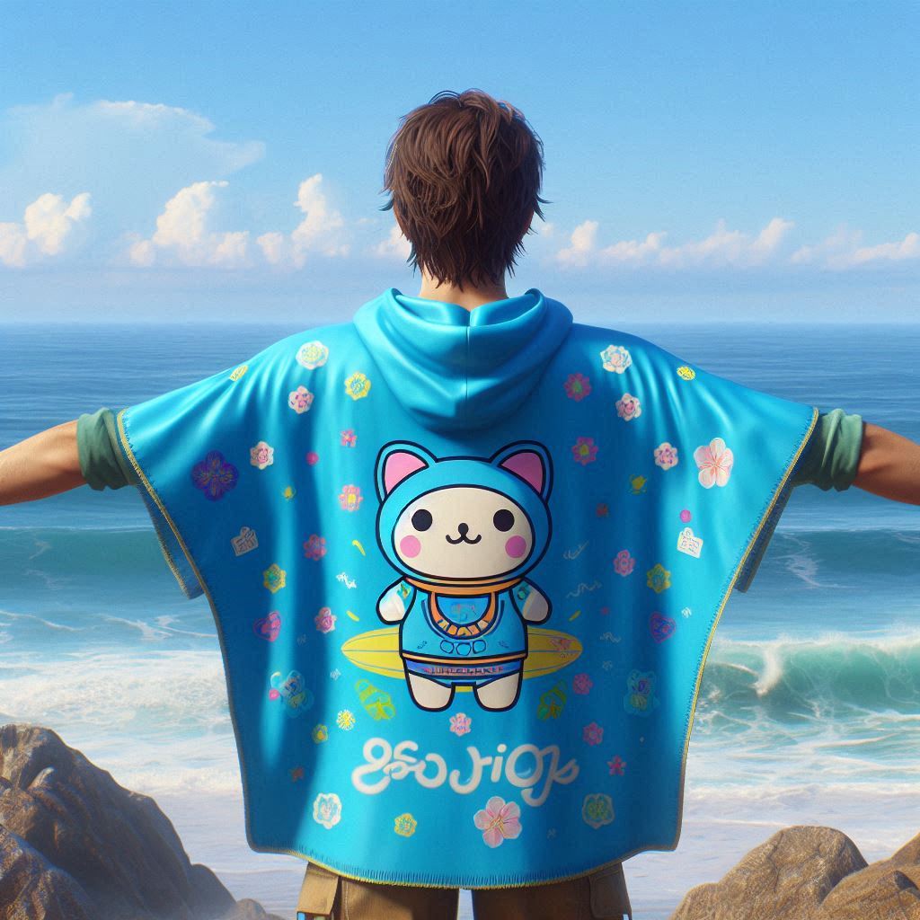 idée cadeau un poncho de surf ou bain kawaii